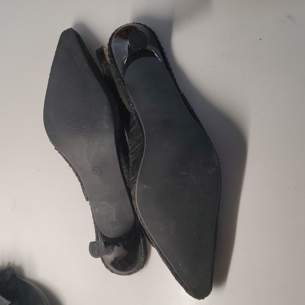 John Fashion Women's Black Beaded High Heel Sling Back Pointy Toe Shoes Size 12 - Picture 5 of 6